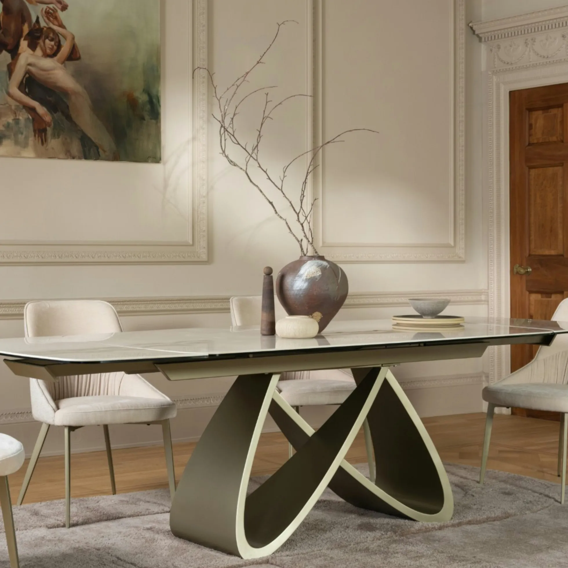 Table à manger extensible en céramique brillante 180-240 cm SYRA