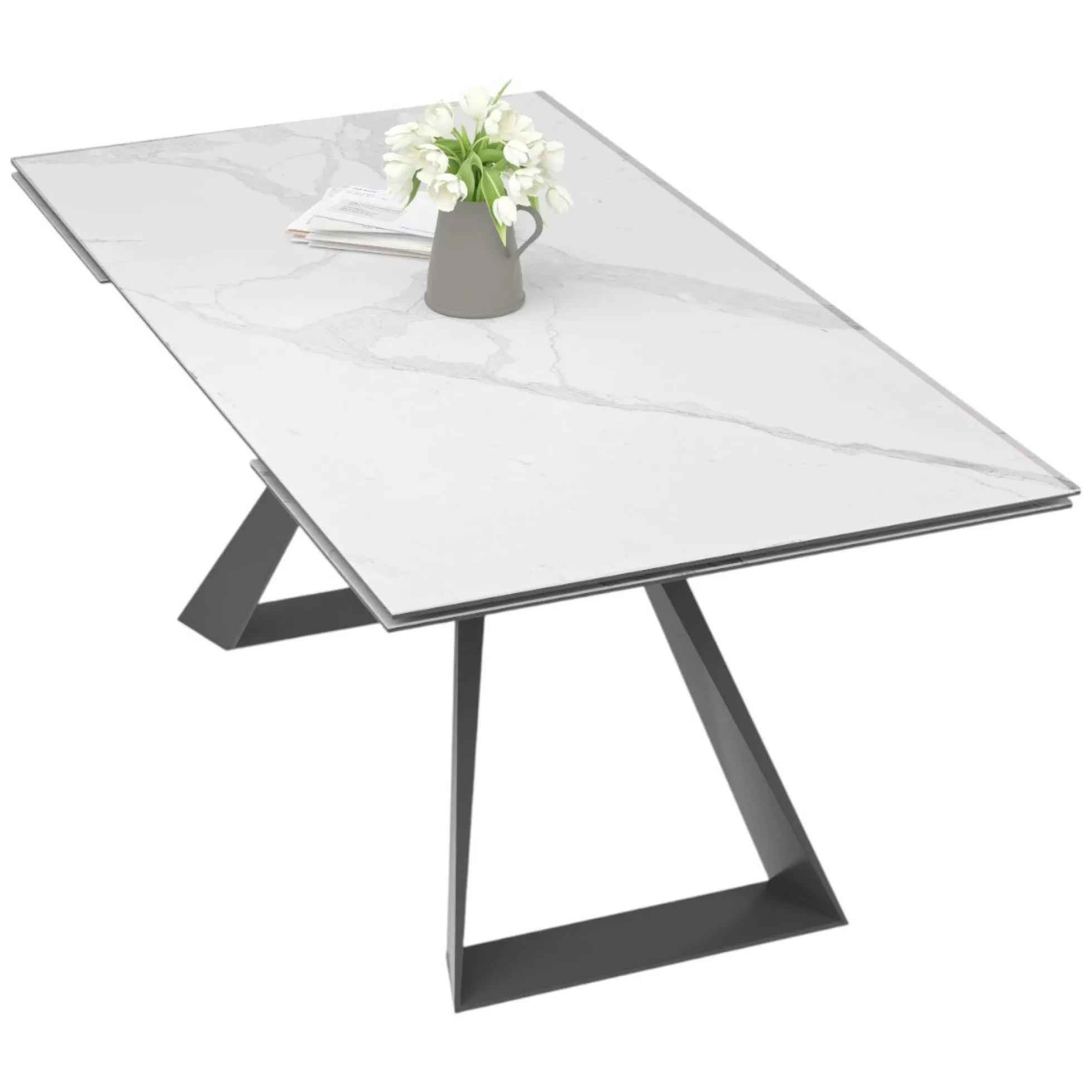 Table à manger extensible en céramique blanche 180-280 LOMBARDIE