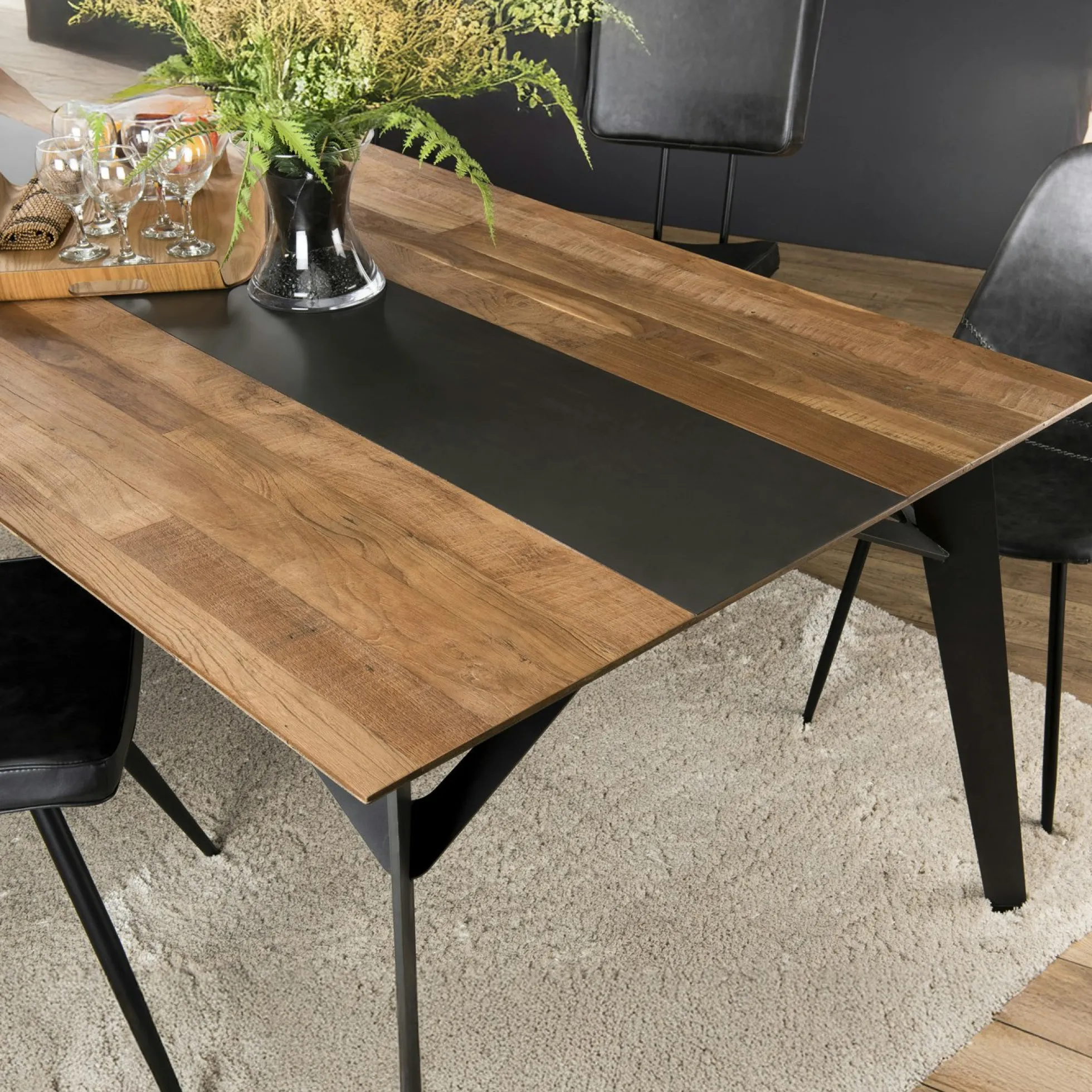 Table à manger industrielle teck recyclé 220x100 PANAMA