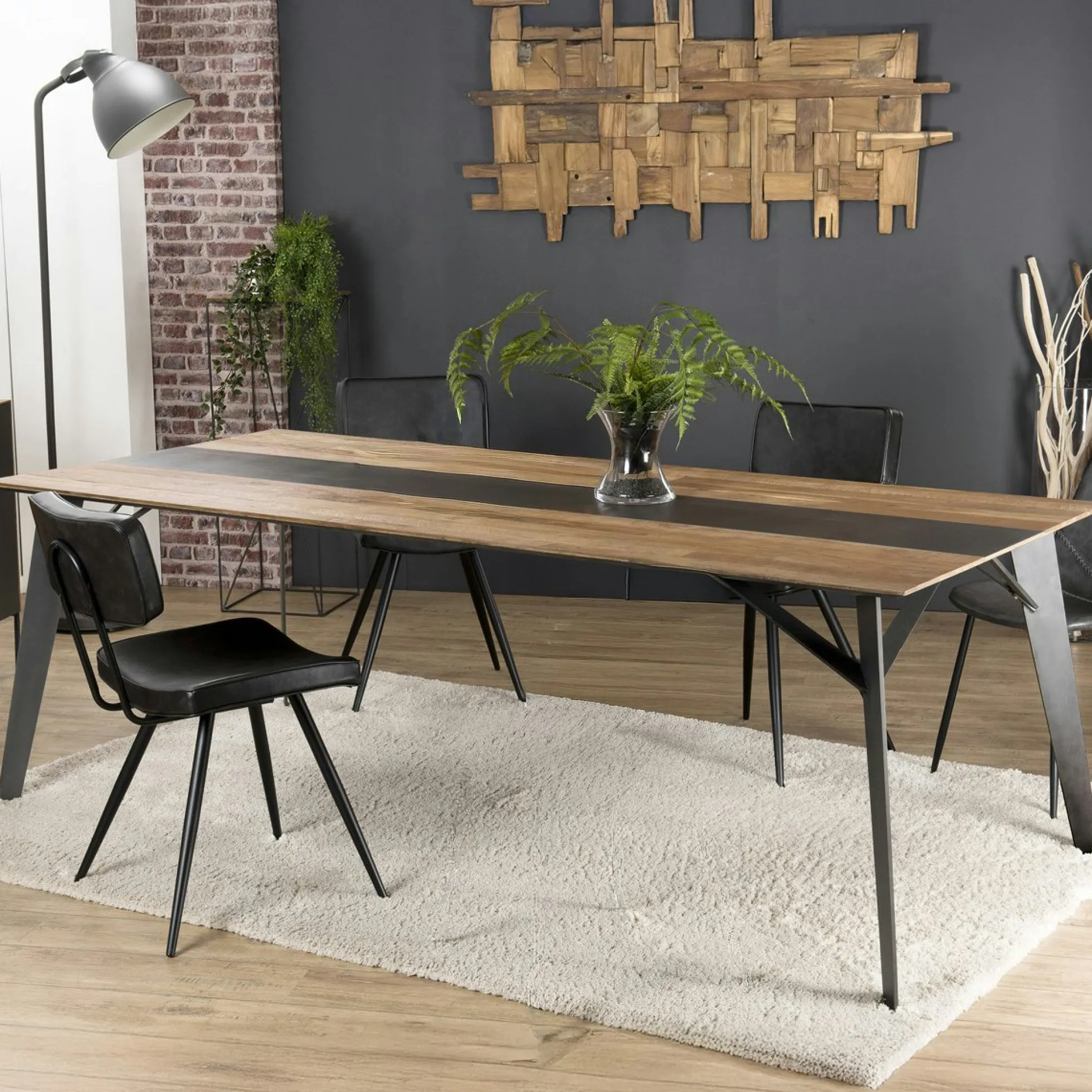 Table à manger industrielle teck recyclé 220x100 PANAMA