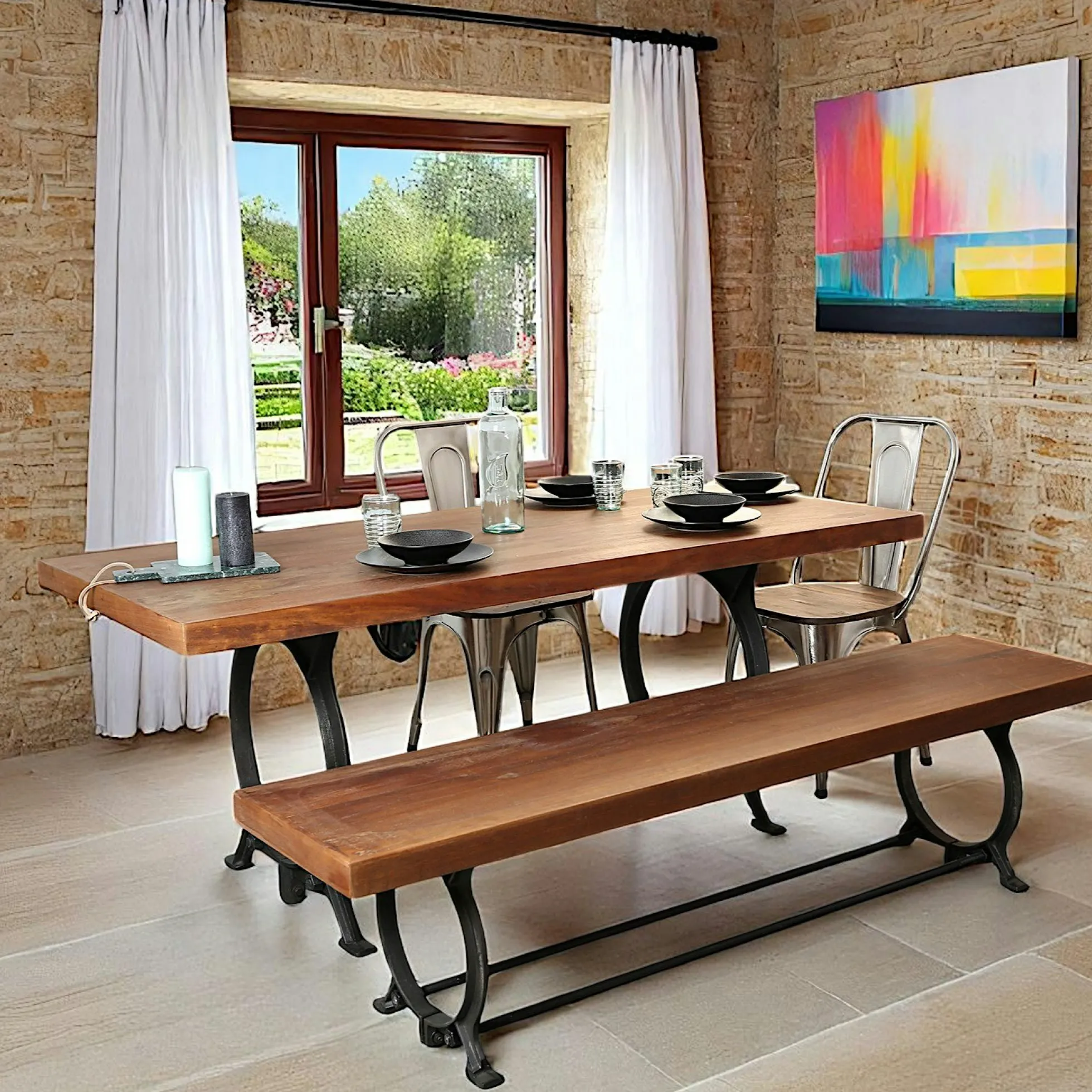 Table à manger industrielle vintage bois recyclé 180 cm LEEDS