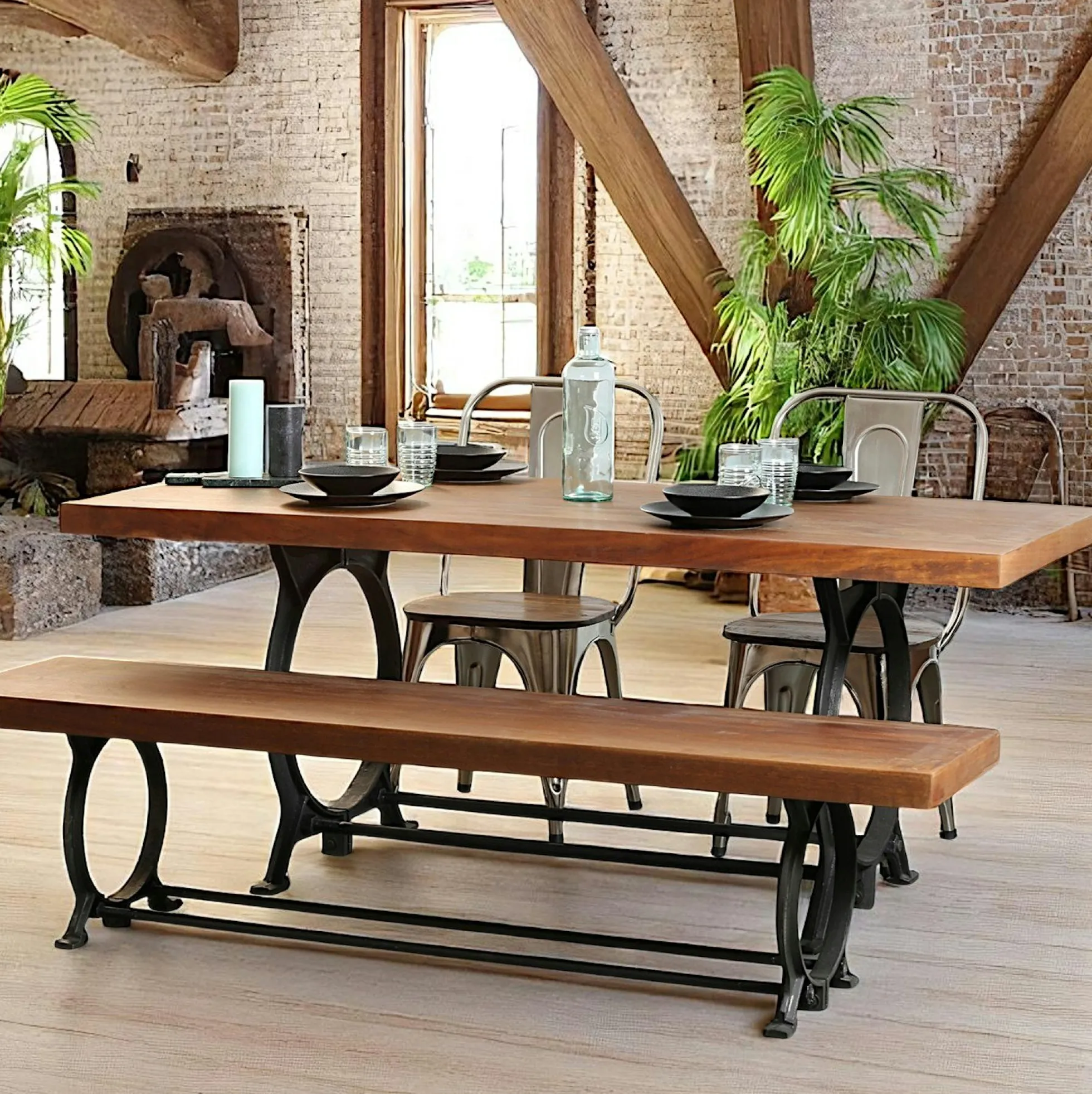 Table à manger industrielle vintage bois recyclé 180 cm LEEDS