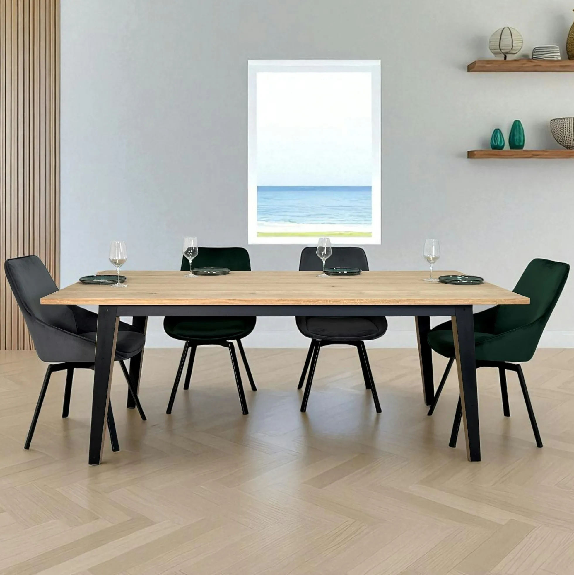 Table à manger moderne bois clair - pieds métal, 200 cm GRADO
