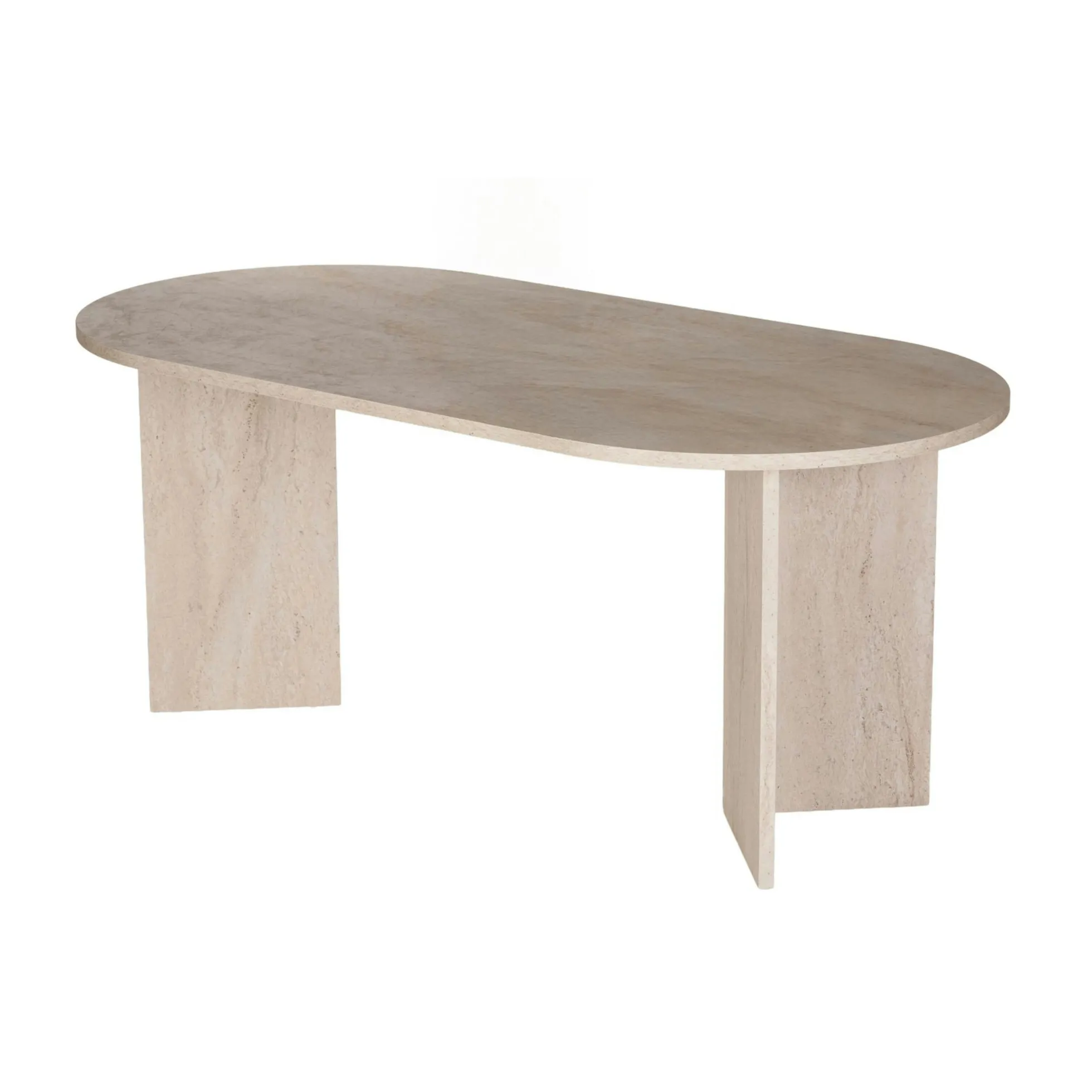 Table à manger moderne effet travertin pieds en V 180 cm MARFA