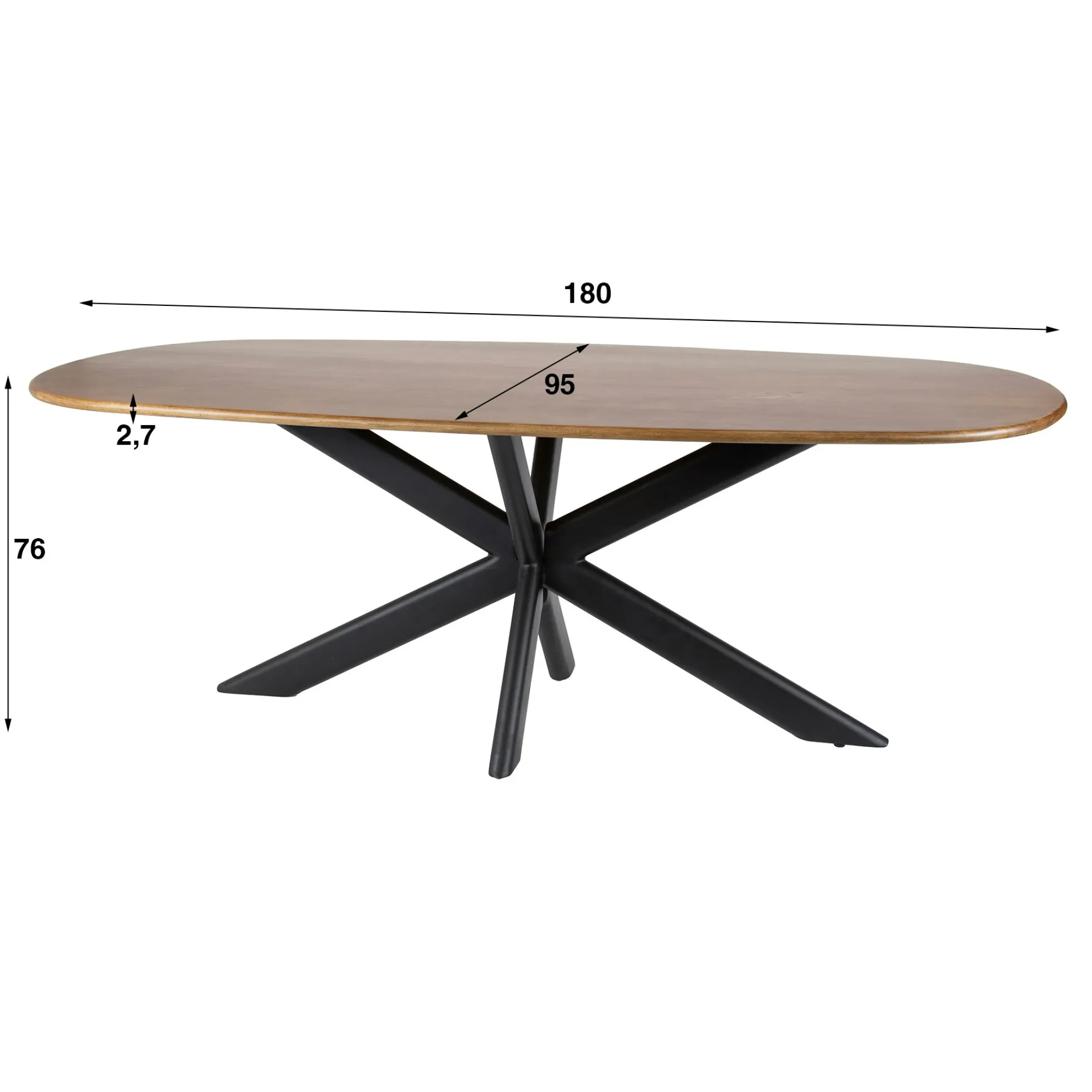 Table à manger moderne en bois de manguier avec pied central 180 cm CREEK