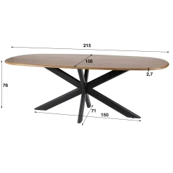 Table à manger moderne en bois de manguier avec pied central 215 cm CREEK
