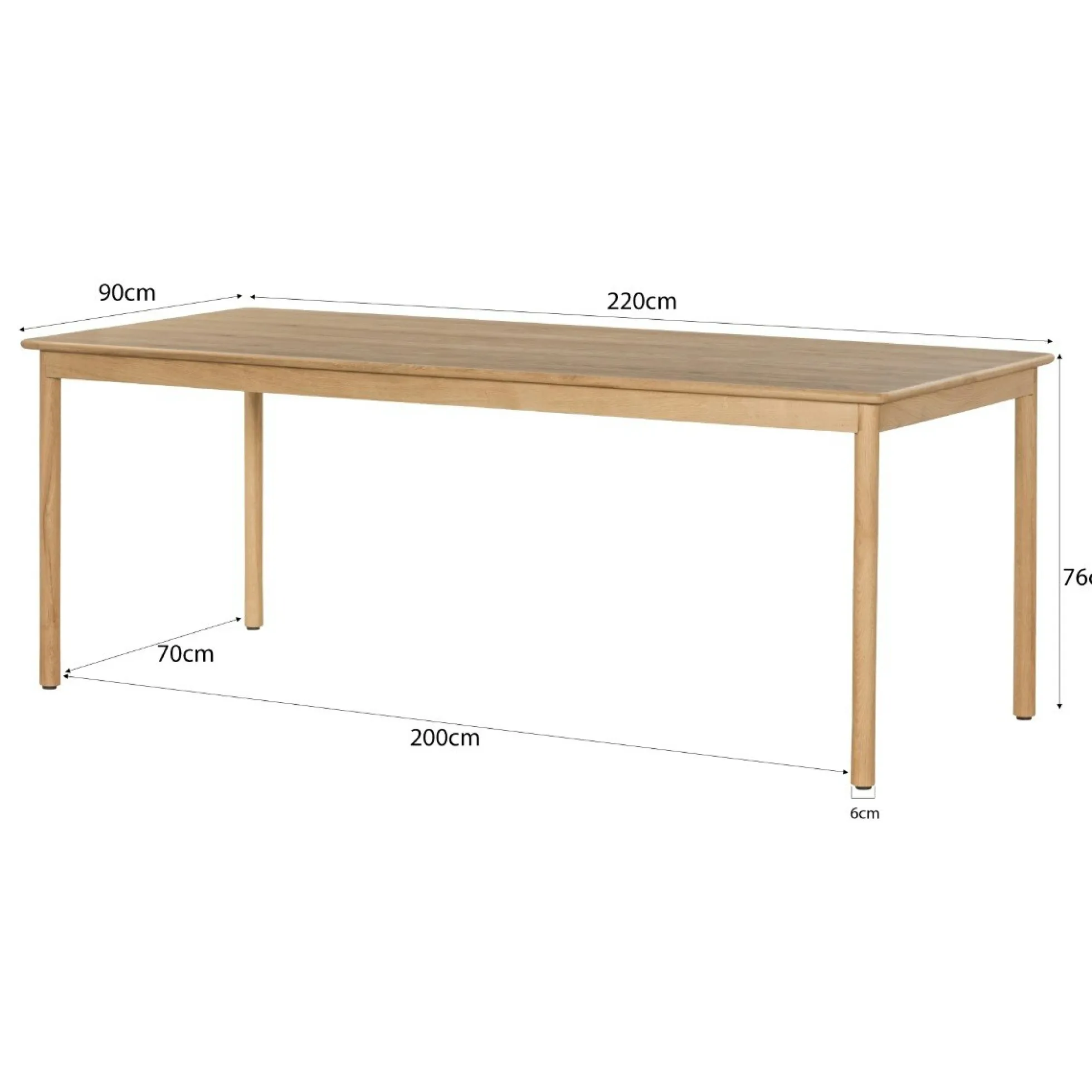 Table à manger moderne en chêne clair 220 cm LOREN