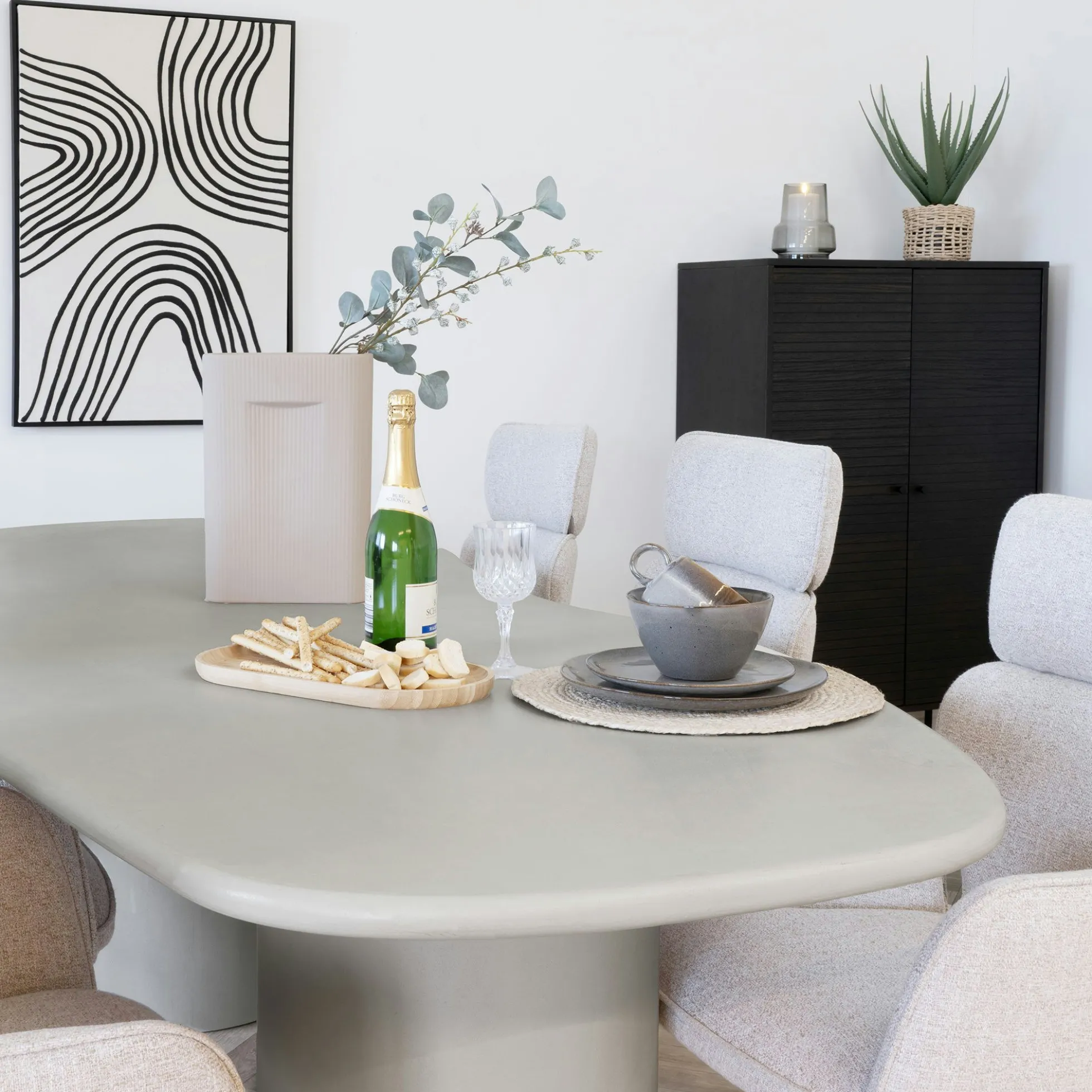 Table à manger moderne grise - organique, 200 cm ALBERTA