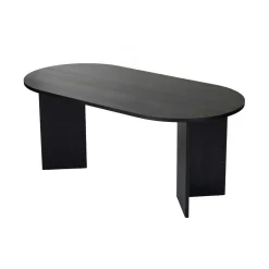 Table à manger moderne noire effet bois pieds en V 180 cm MARFA