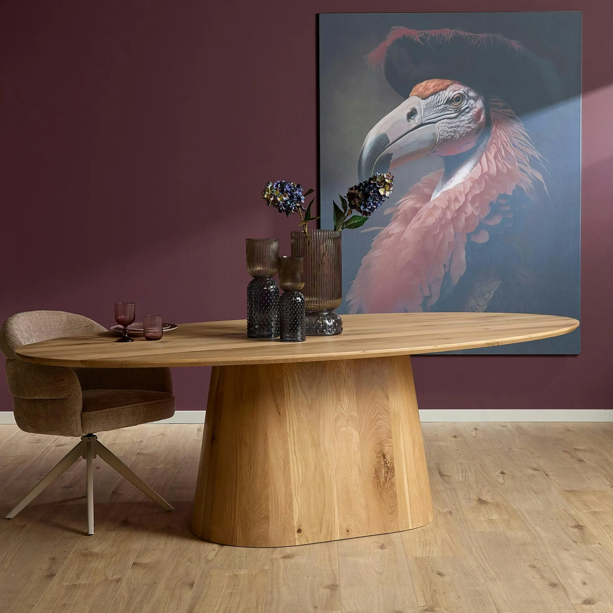Table à manger ovale bois de chêne et pied central 210 cm LEXTON