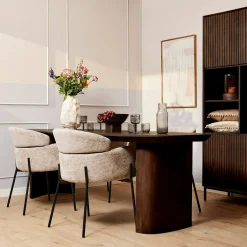 Table à manger ovale bois foncé pieds courbes 200 cm ALMA