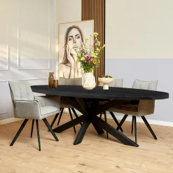 Table à manger ovale bois noir à pied central 160 cm RIVANO