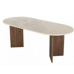 Table à manger ovale décor travertin et noyer 200 cm MARFA