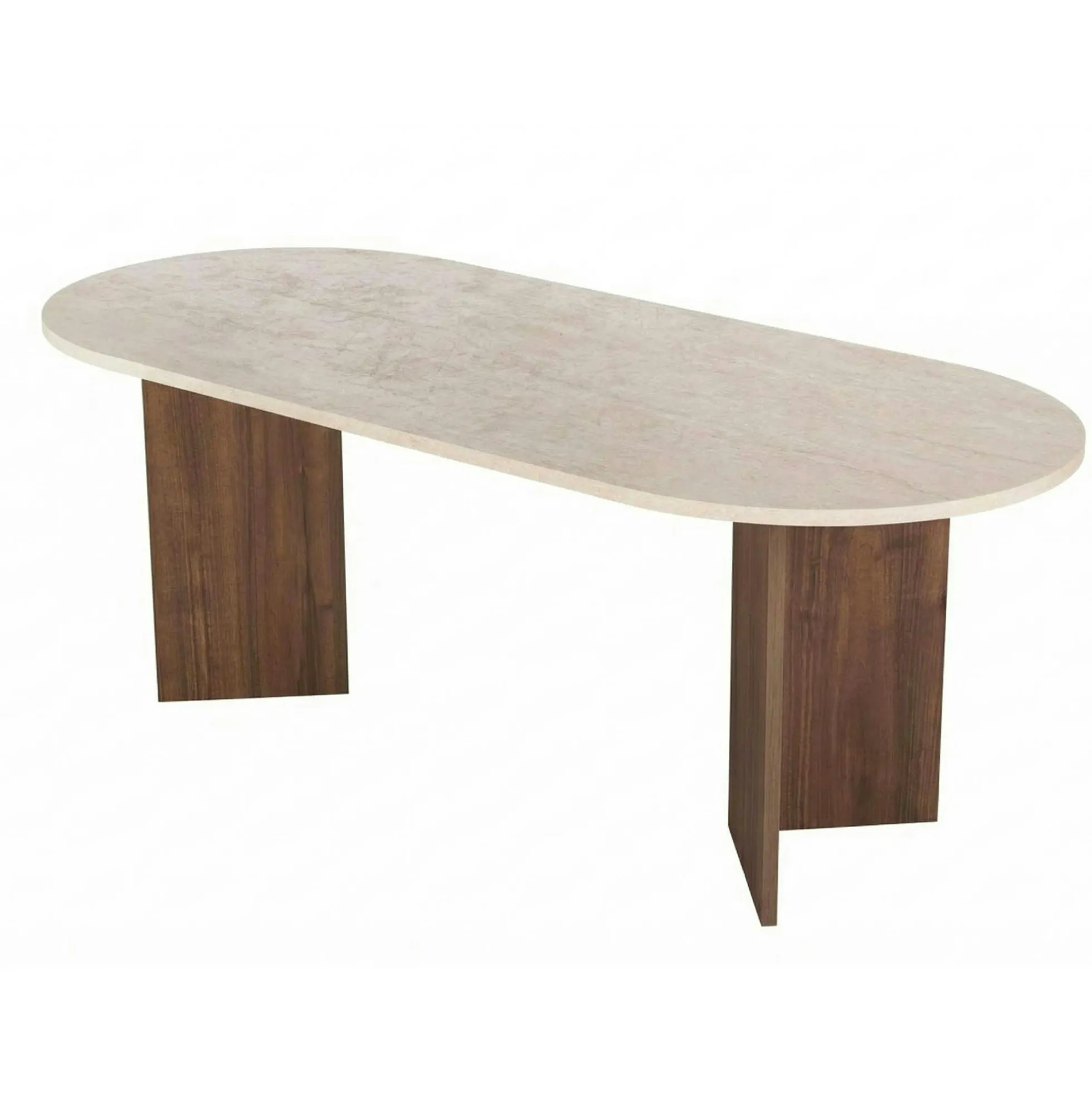 Table à manger ovale décor travertin et noyer 200 cm MARFA