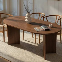 Table à manger ovale effet bois noyer pieds en V 200 cm MARFA