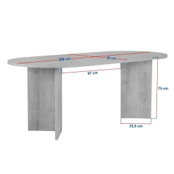 Table à manger ovale effet bois noyer pieds en V 200 cm MARFA