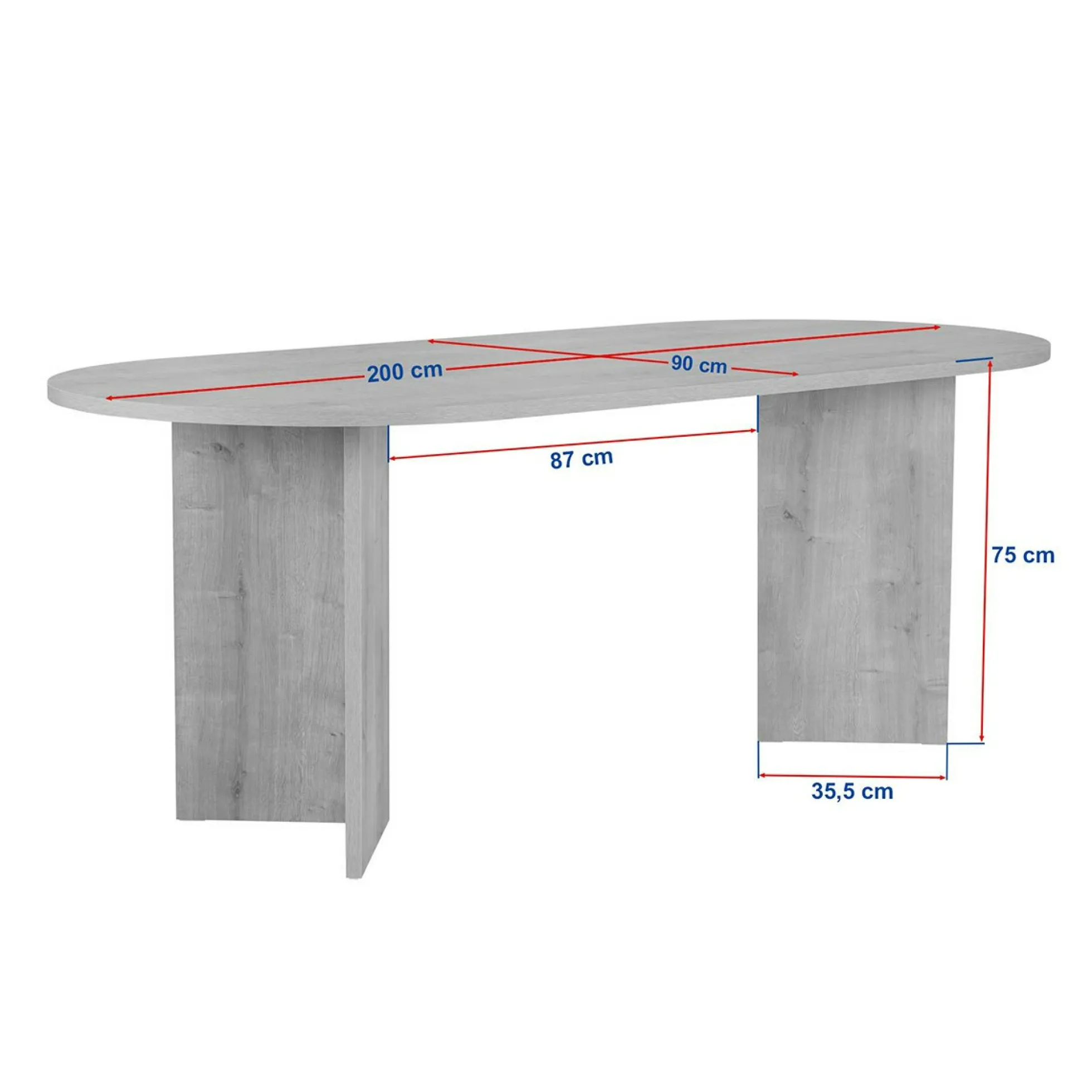 Table à manger ovale effet bois noyer pieds en V 200 cm MARFA