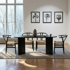 Table à manger ovale effet bois noir pieds en V 200 cm MARFA