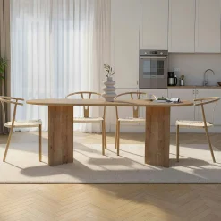 Table à manger ovale effet chêne pieds en V 200 cm MARFA