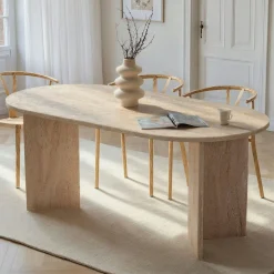 Table à manger ovale effet travertin pieds en V 200 cm MARFA