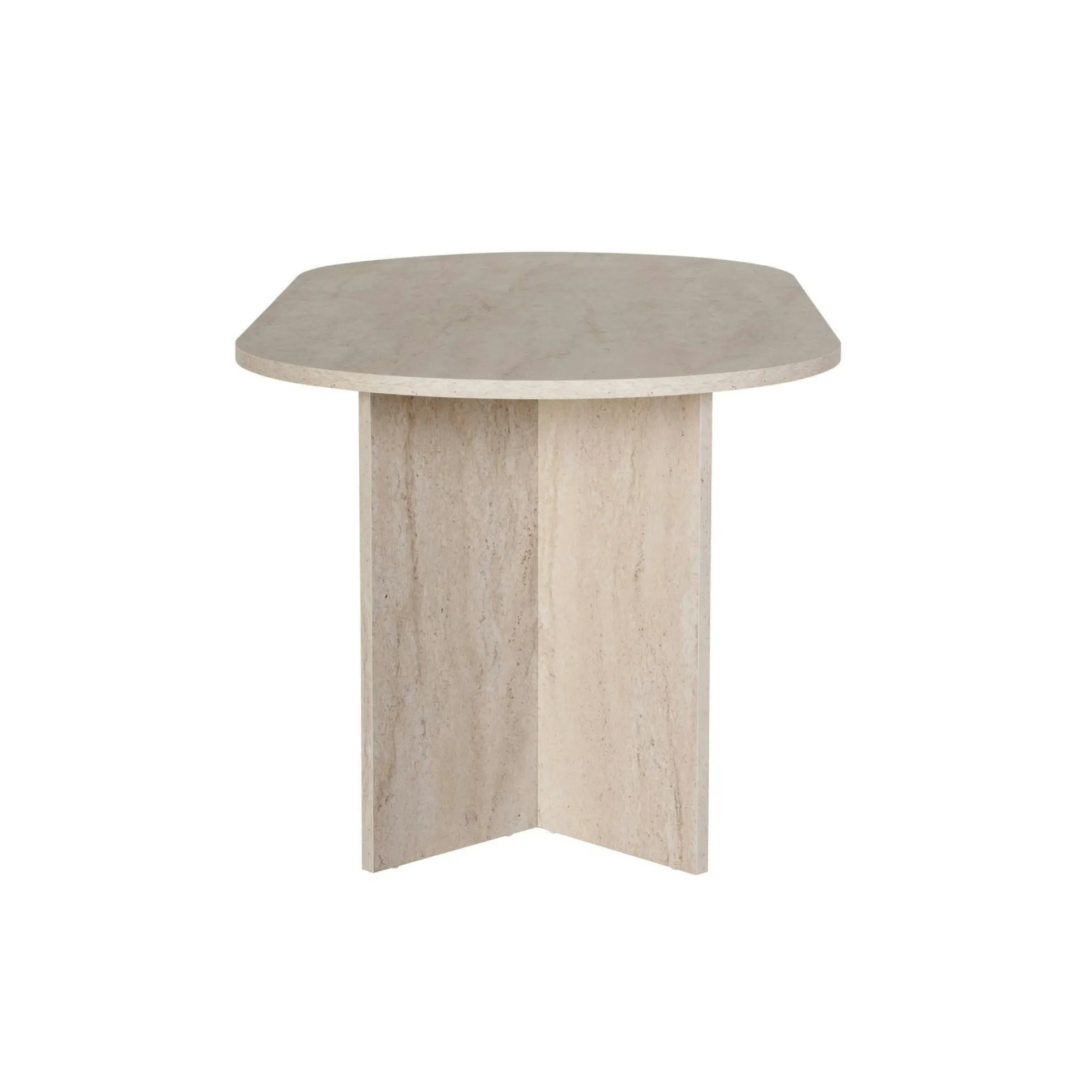 Table à manger ovale effet travertin pieds en V 200 cm MARFA