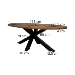 Table à manger ovale en bois de teck recyclé 220 cm ONTARIO