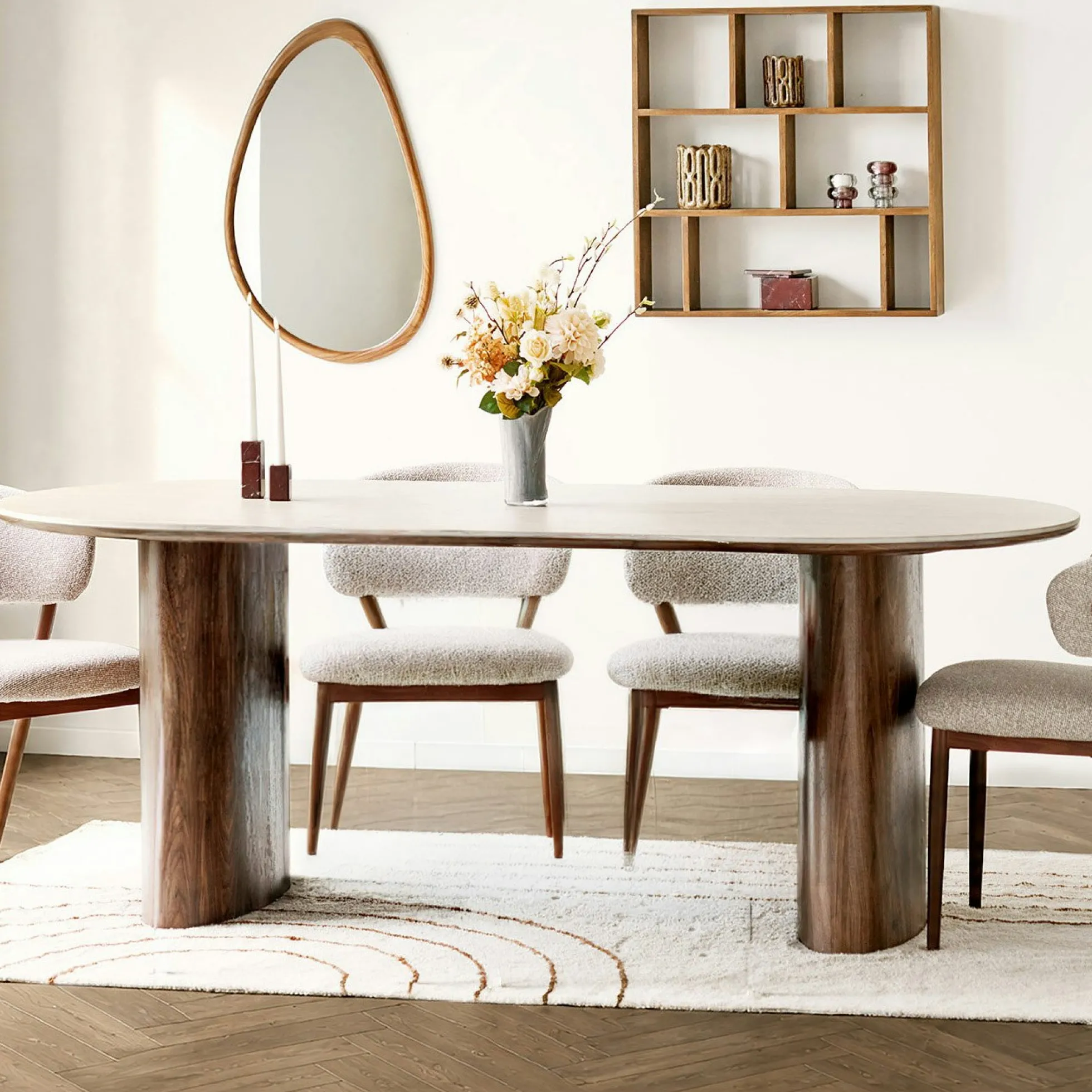 Table à manger ovale en céramique aspect travertin 210 cm PRATO