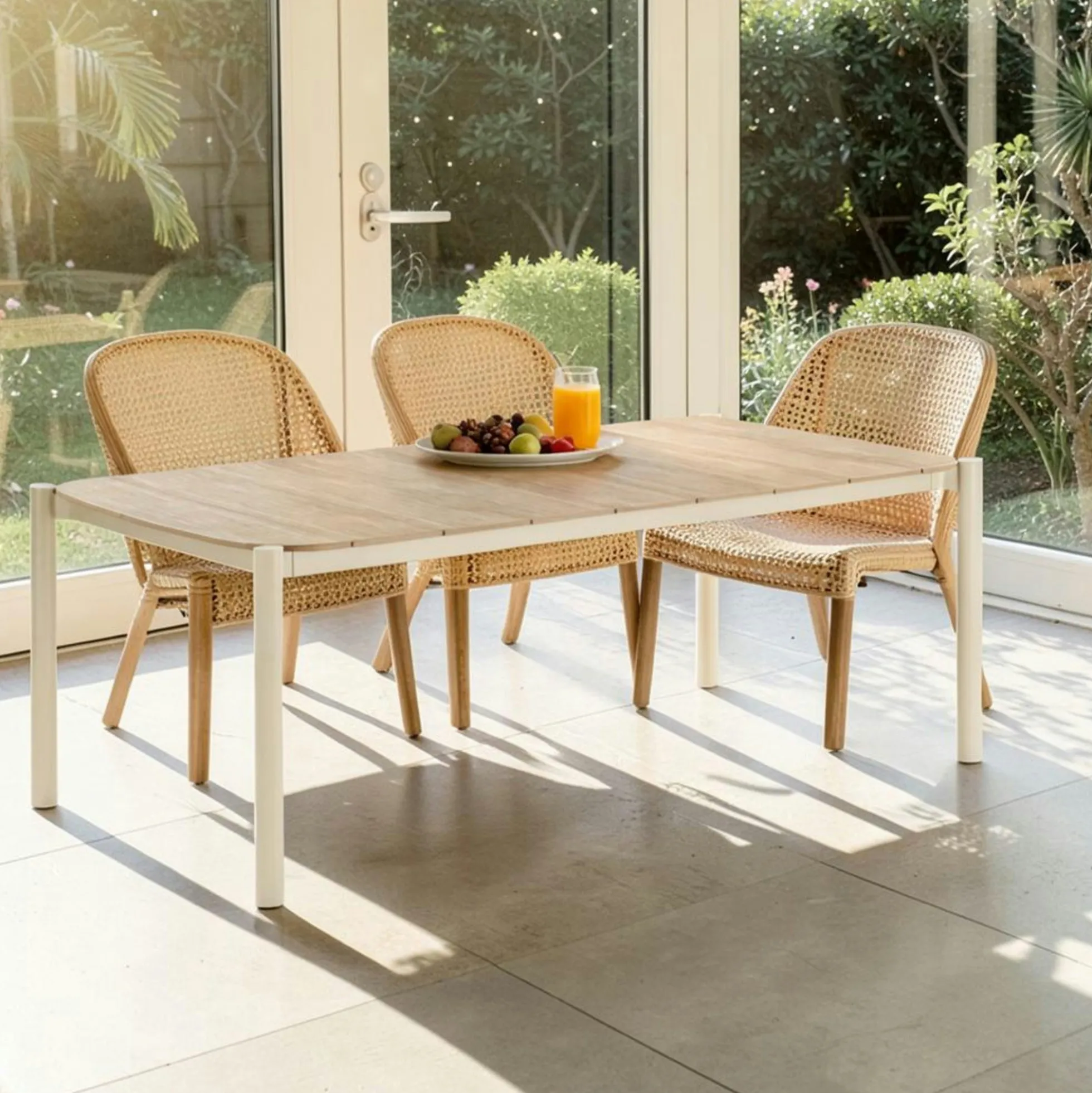 Table à manger 8 places bois et aluminium AGGER