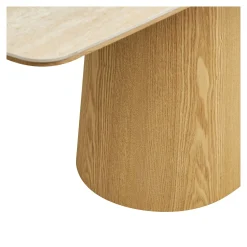 Table à manger plateau céramique aspect travertin 200 cm, pied bois clair PRATO
