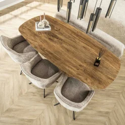 Table à manger rectangulaire avec pied central rainuré en bois de manguier 215 cm CREEK