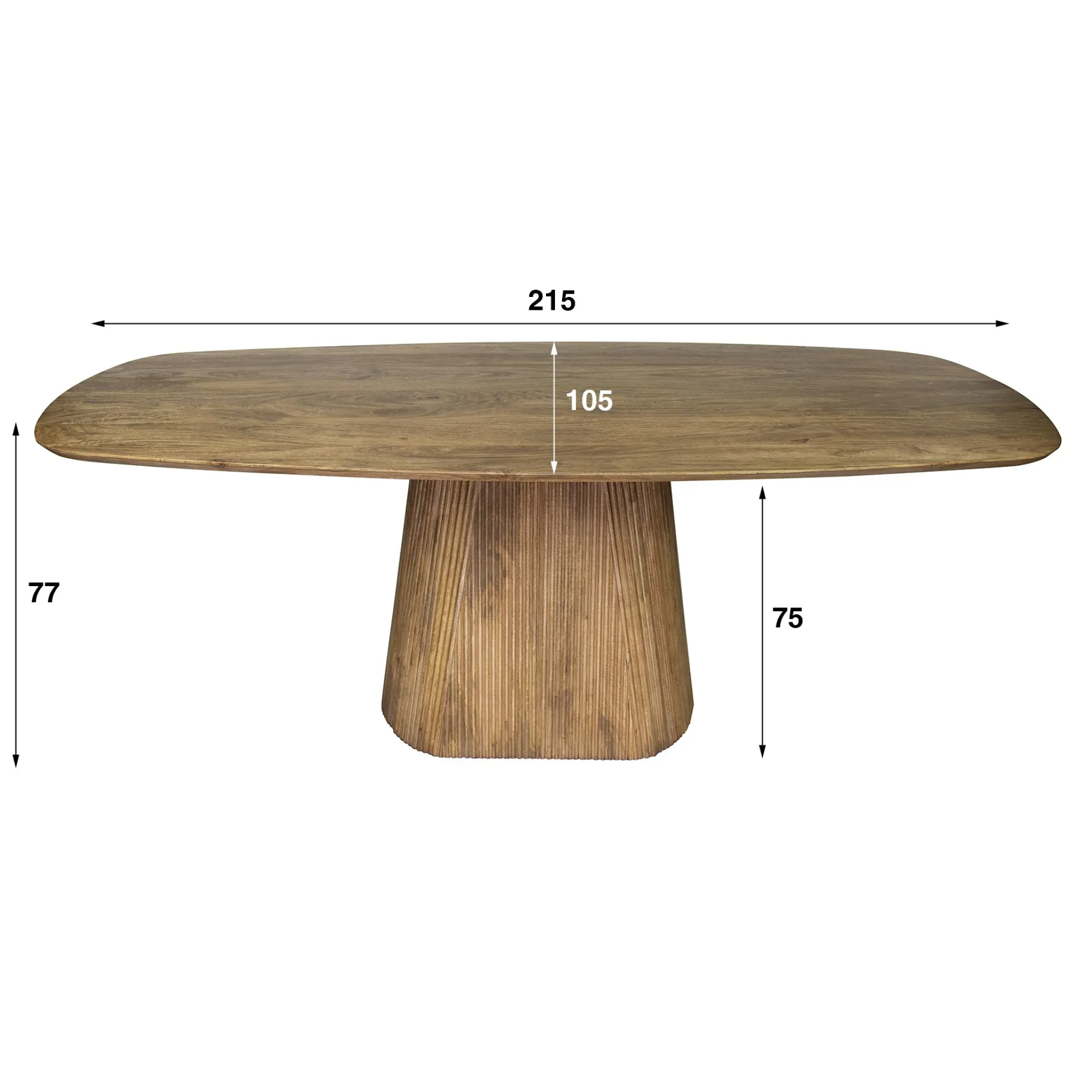 Table à manger rectangulaire avec pied central rainuré en bois de manguier 215 cm CREEK