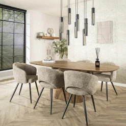 Table à manger rectangulaire avec pied central rainuré en bois de manguier 215 cm CREEK