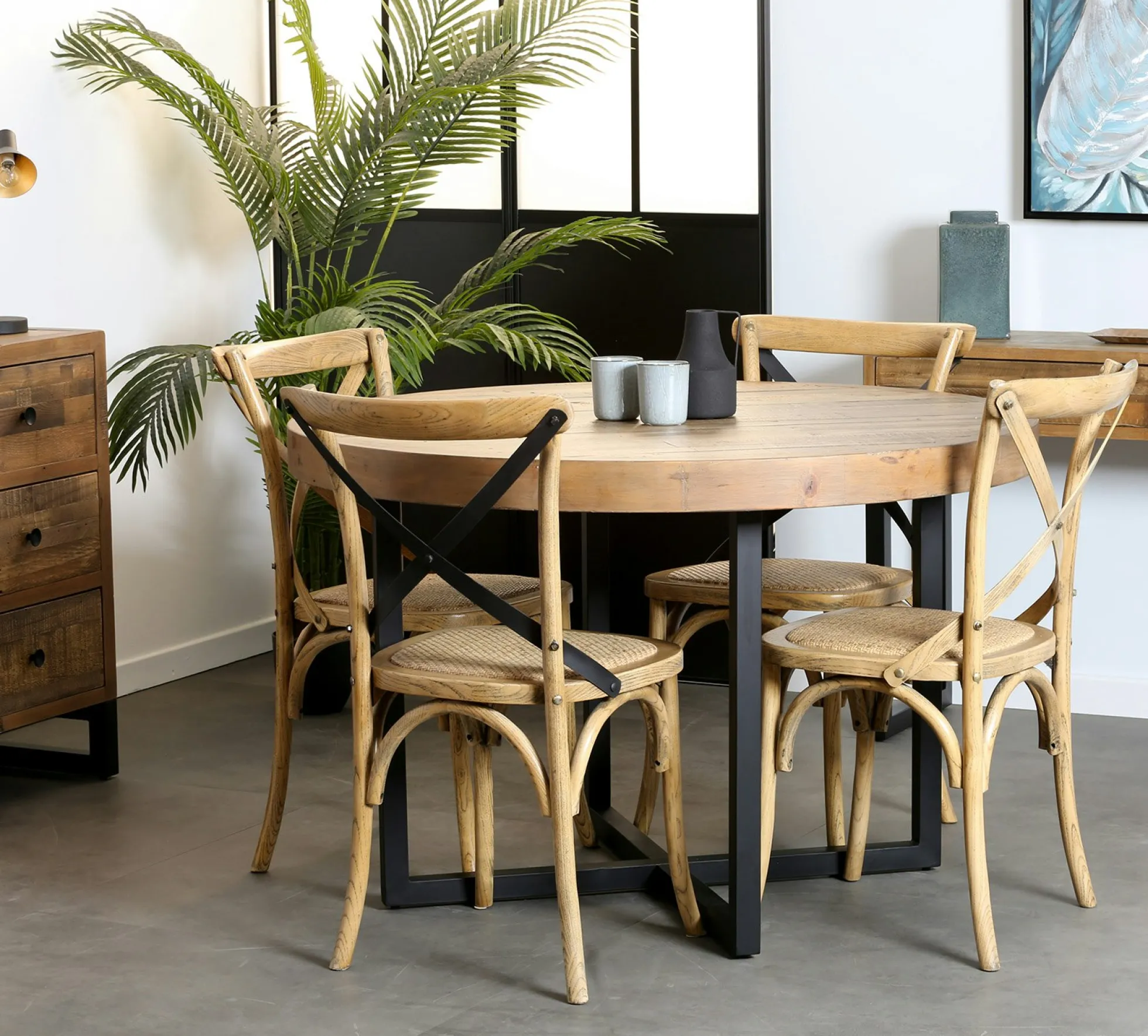 Table à manger ronde bois recyclé D120 BRISBANE