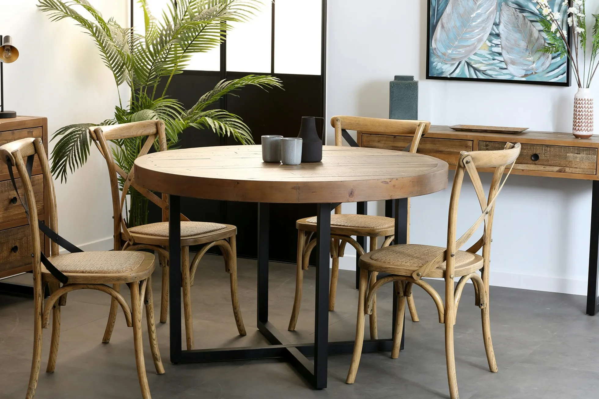 Table à manger ronde bois recyclé D120 BRISBANE