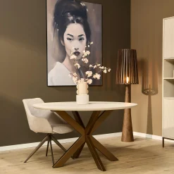 Table à manger ronde bois sable pied bronze Ø130 cm CORTINA