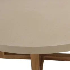 Table à manger ronde béton beige pieds bois croisés DIKA