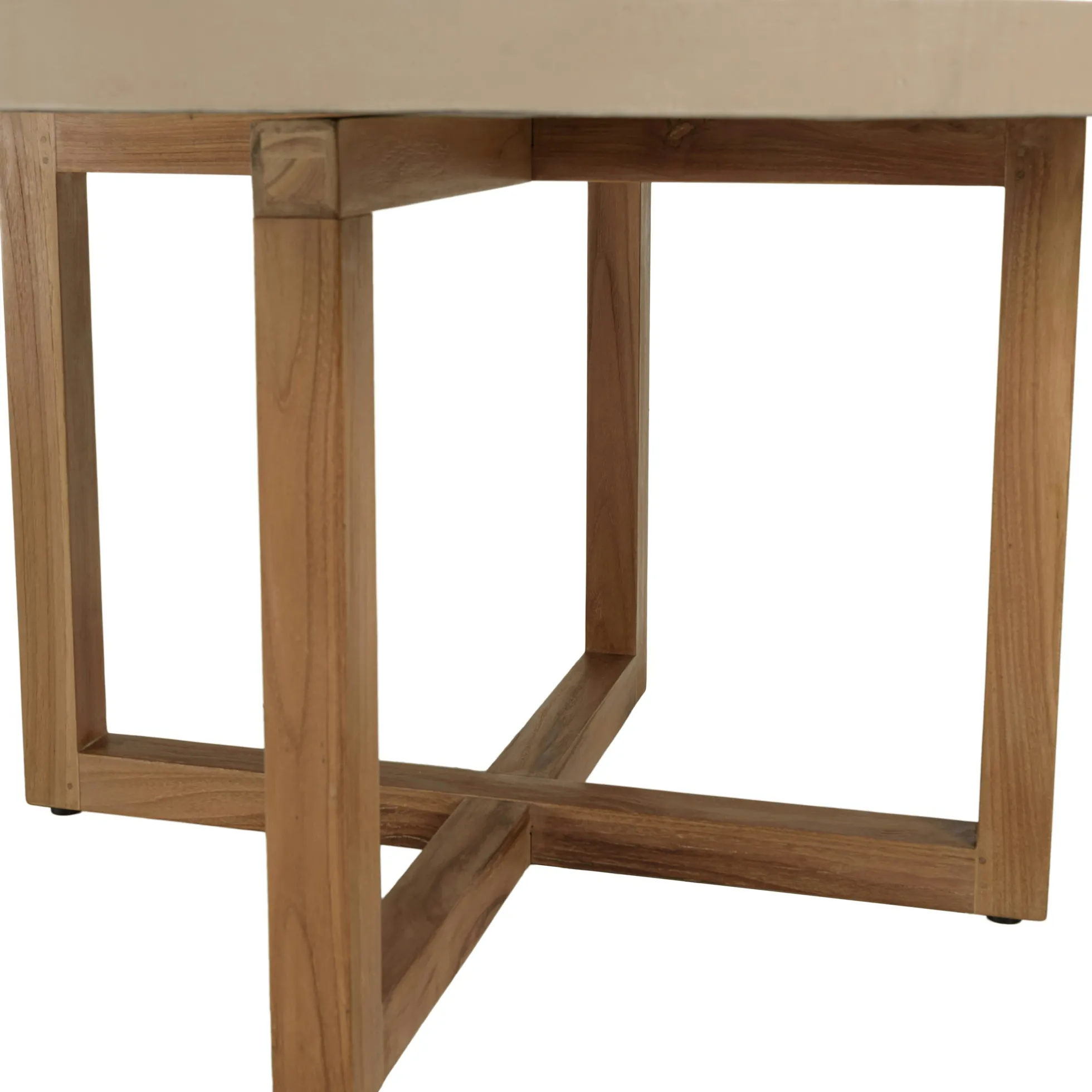 Table à manger ronde béton beige pieds bois croisés DIKA