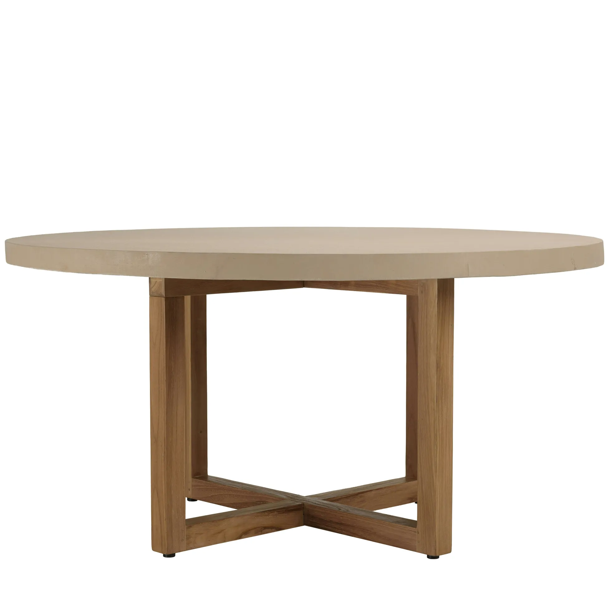 Table à manger ronde béton beige pieds bois croisés DIKA