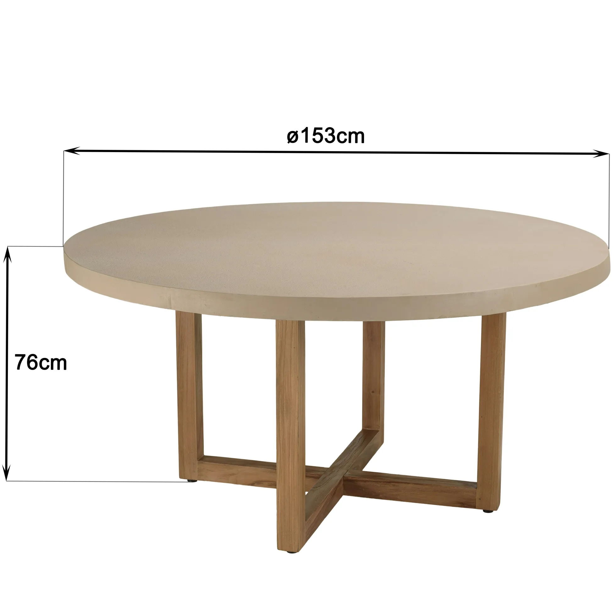 Table à manger ronde béton beige pieds bois croisés DIKA