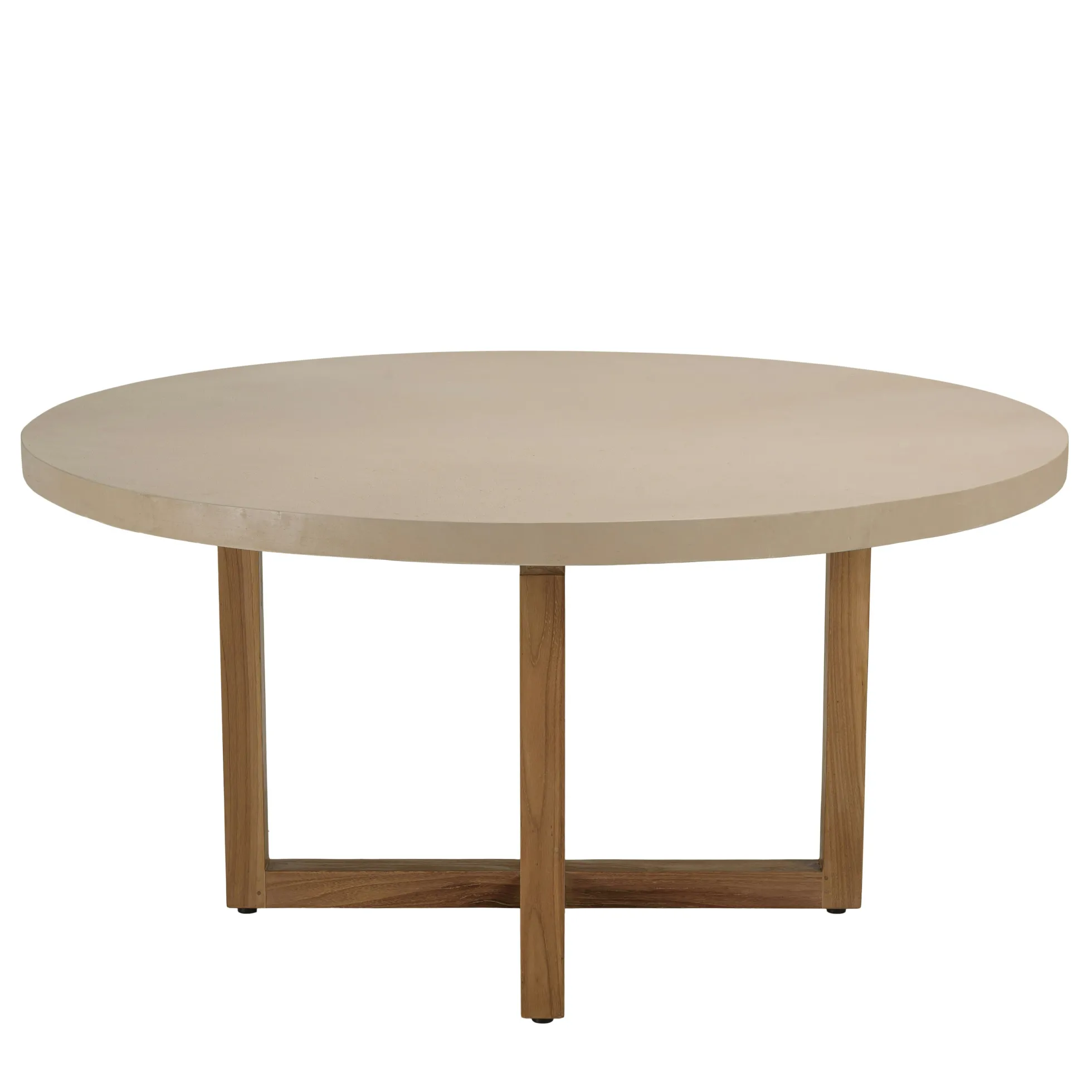 Table à manger ronde béton beige pieds bois croisés DIKA
