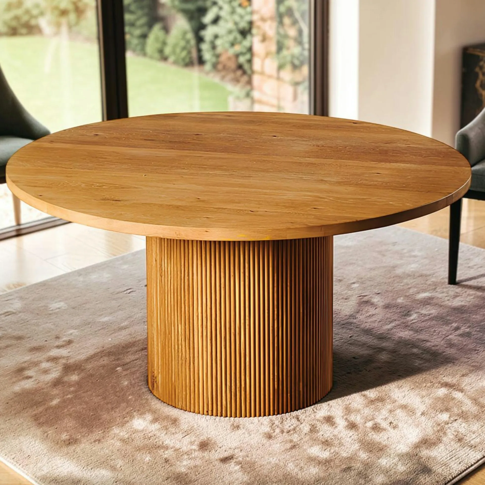 Table à manger ronde chêne clair pied rainuré Ø150 cm IENA