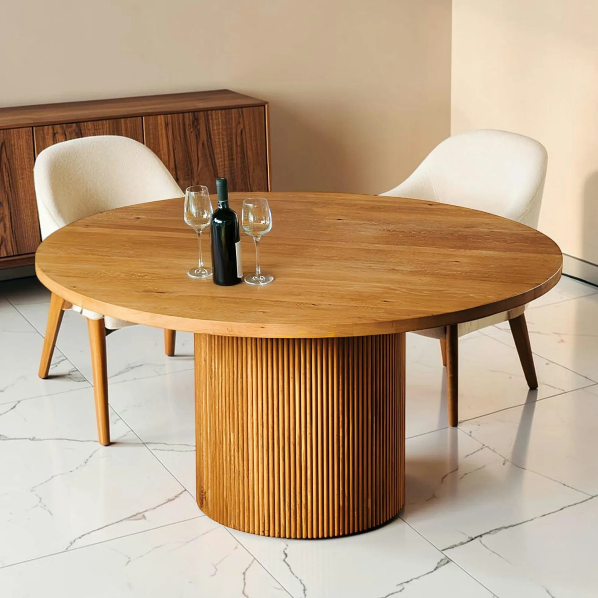 Table à manger ronde chêne clair pied rainuré Ø150 cm IENA