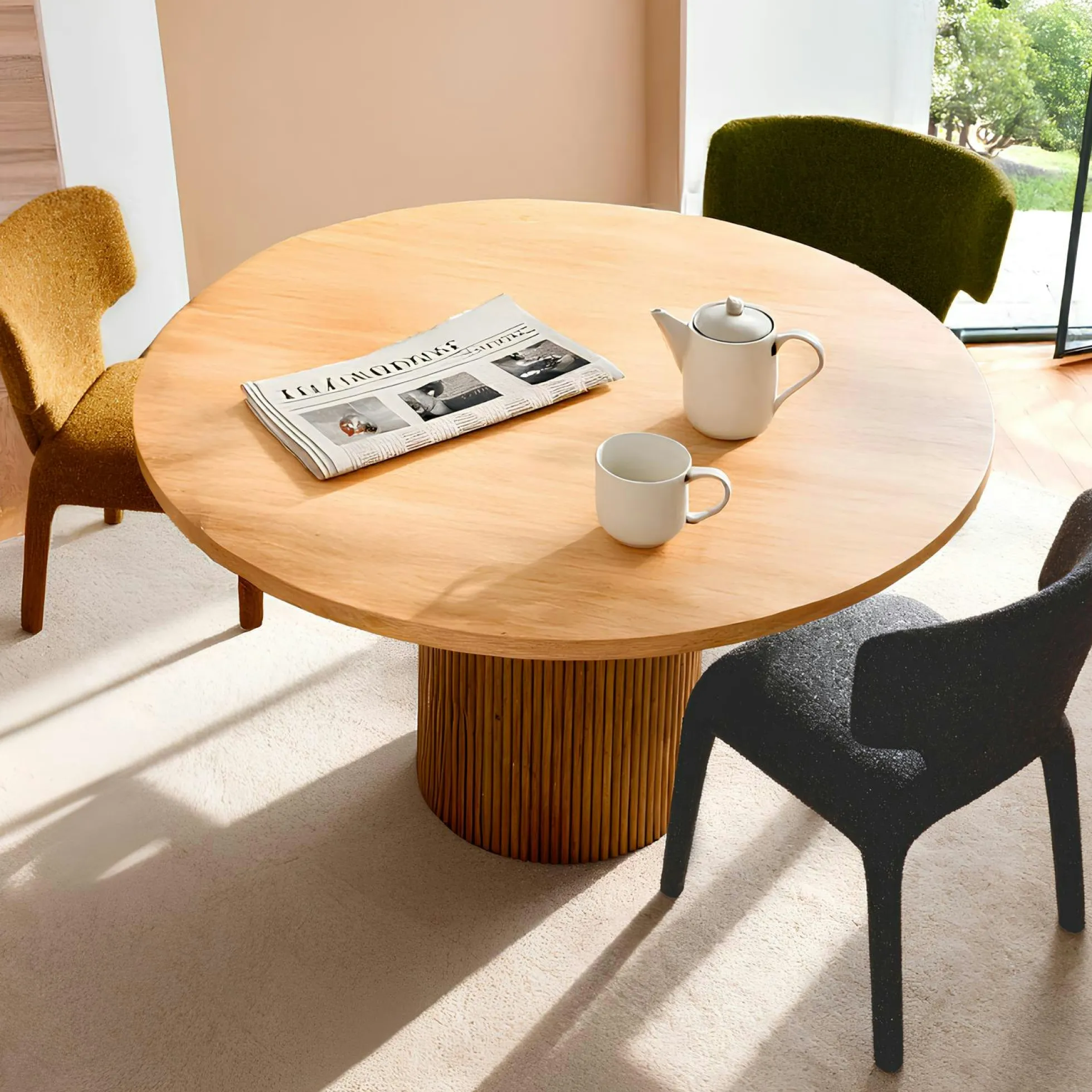 Table à manger ronde chêne clair pied rainuré Ø150 cm IENA