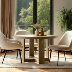 Table à manger ronde couleur naturelle design arrondi VELAR