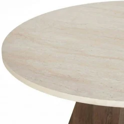 Table à manger ronde décor travertin et noyer Ø120 cm MARFA