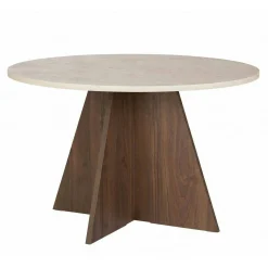 Table à manger ronde décor travertin et noyer Ø120 cm MARFA