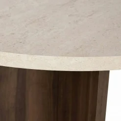 Table à manger ronde décor travertin et noyer Ø120 cm MARFA