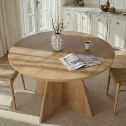 Table à manger ronde effet bois clair Ø120 cm MARFA