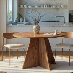 Table à manger ronde effet bois de pin Ø120 cm MARFA