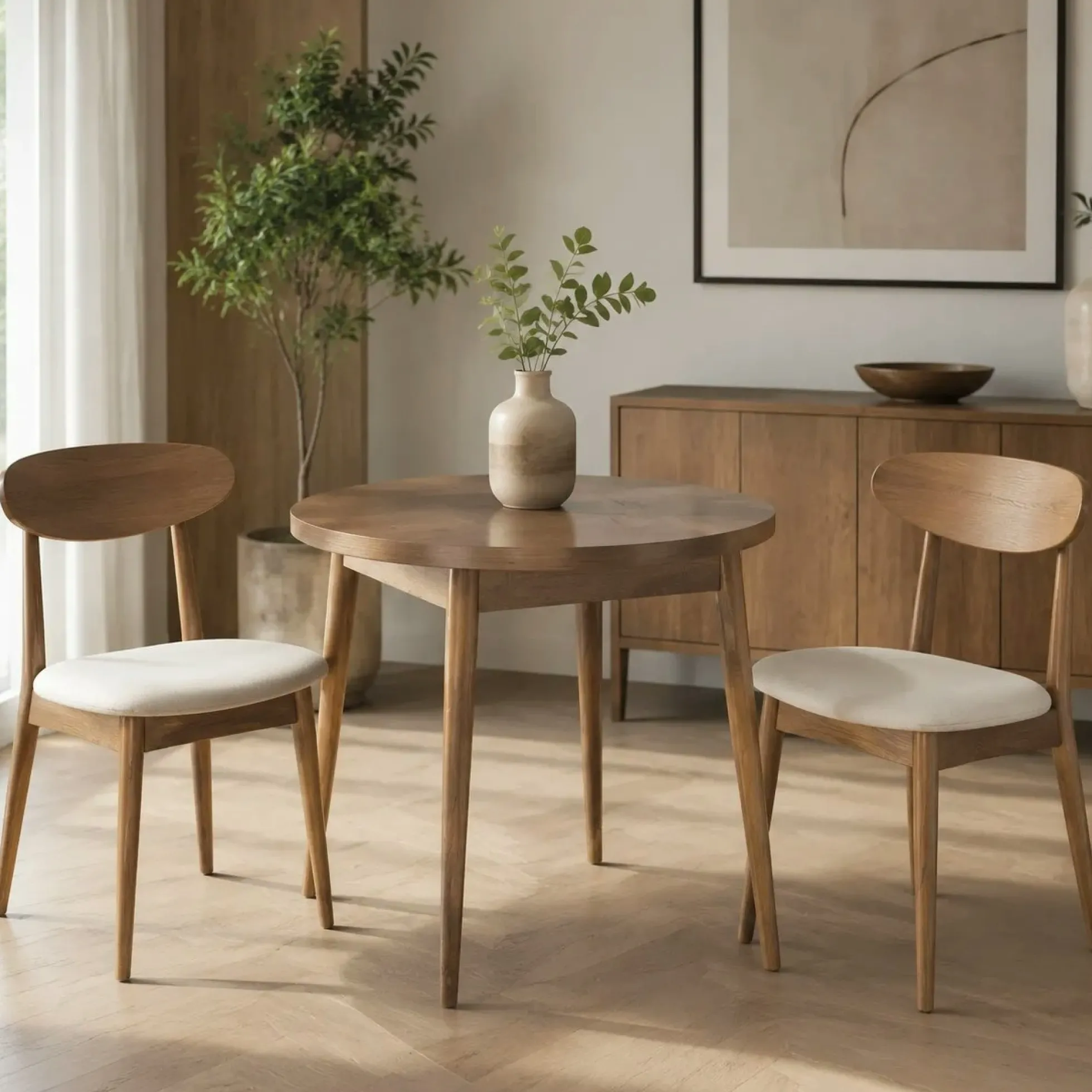 Table à manger ronde effet bois de noyer clair Ø90 cm MARFA